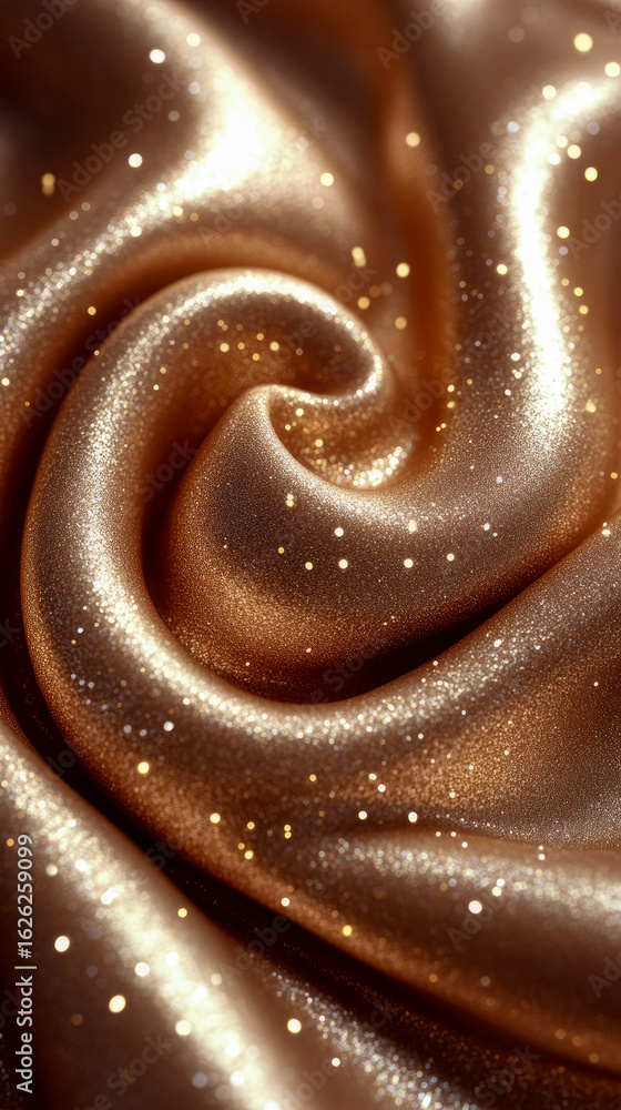 Poster luxurious shimmering golden silk fabric adorned with glitter and soft folds, creating an elegant and