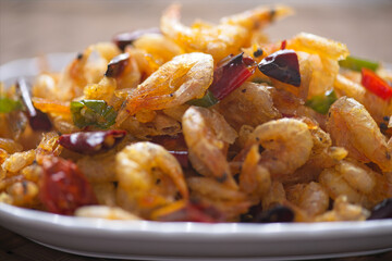 asian hunan food spicy fried river prawns