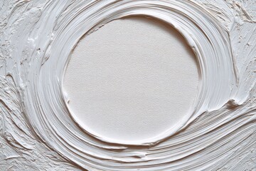 Abstract creamy white textured circle frame on light beige background