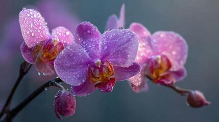 Orchid Blooms Covered in Water Droplets Close-up