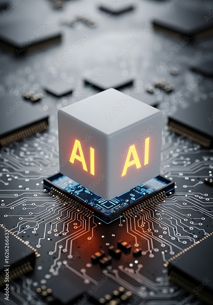 Aufkleber glowing a i cube on circuit board artificial intelligence