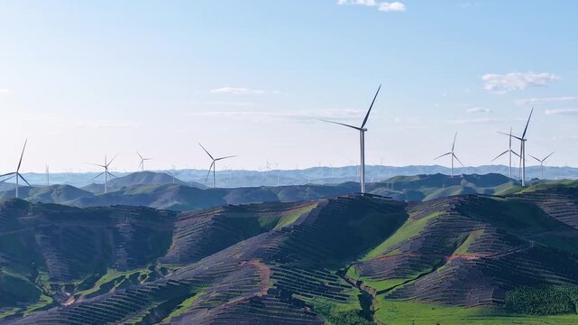 Aerial time-lapse view of photovoltaic power generation along the 100-mile Sky Road in Hebei Province