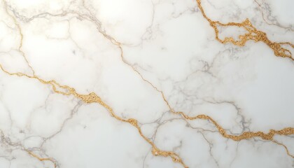 Obraz premium Elegant white marble texture background with intricate gold veining. Luxurious surface offers sophisticated design element for interiors, featuring clean, minimal, shiny aesthetic. Perfect for modern