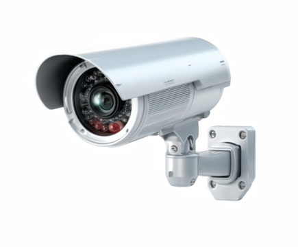 Sleek surveillance camera monitoring system ensures safety and security, modern design on transparent background silhouette