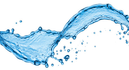 Pristine vibrant blue water element frozen in a dynamic splash with air bubbles & droplets, isolated on transparent background, studio shot, Concept of freshness and dynamic flow