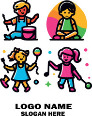 Kids logo icon vector white background .