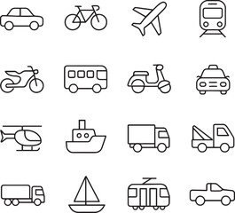 Transport Icon Set in Simple Vector Style
Includes Car, Bike, Plane, Bus, Ship, Truck, and More