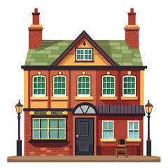 A traditional English pub with a bay window and brick facade, a cozy neighborhood gathering place.