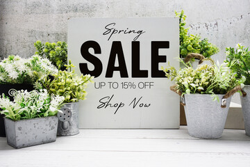 Hello Spring Sale 15% off Promotion Offer Discount Retail Shopping Concept