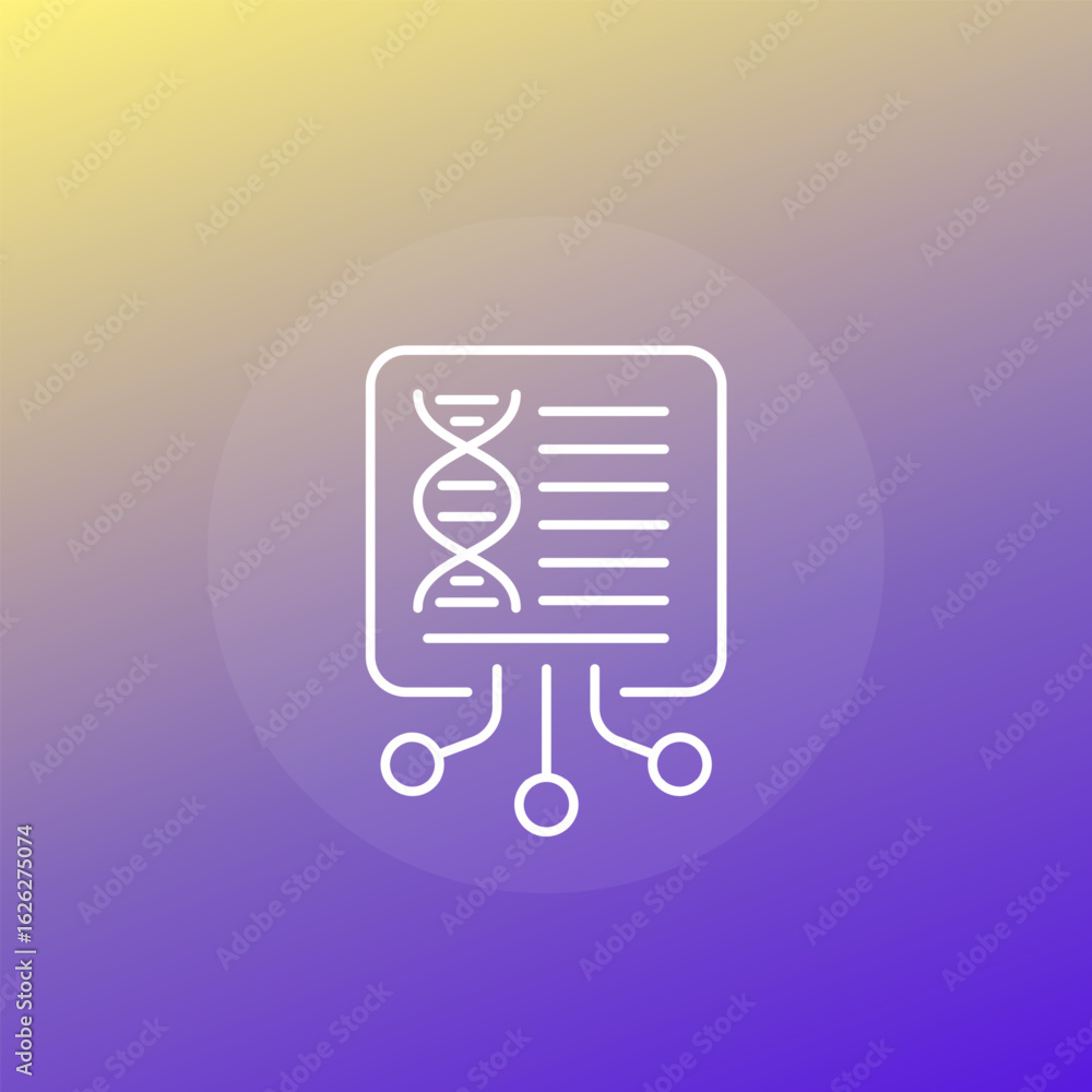 Poster bioinformatics icon with dna, collect genetic data line design