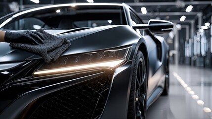 Black Sports Car Detailing In Garage