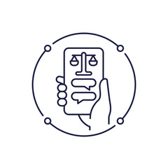 legal assistance app icon with a phone in hand, line design