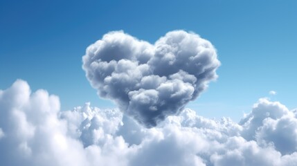 Beautiful Sky, Breathtaking Love A Single Heart-Shaped Cloud Floats in a Bright Blue Sky