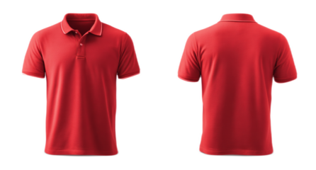 Front and back red polo shirt mockup, cut out