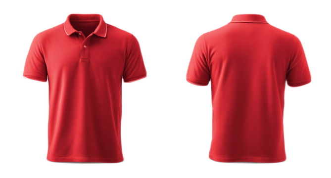 Front and back red polo shirt mockup, cut out