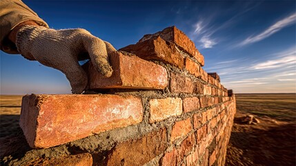 Bricklaying Hands Building Wall Outdoor
