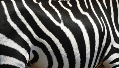 Close-up of zebra skin texture featuring bold black, white stripes. Natural pattern offers unique graphic design element suitable for fashion, textiles, abstract backgrounds. Image captures intricate