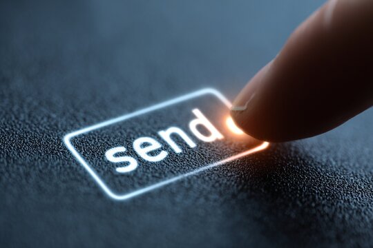 Finger touching screen with highlighting "send" button, generated image
