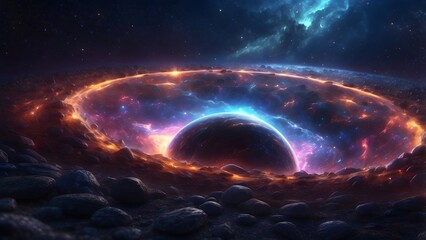 Obraz premium A glowing energy field encasing a hidden galaxy.Cinematic theme, HDR, Vibrant 