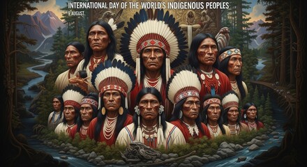 "INTERNATIONAL DAY OF THE WORLD'S INDIGENOUS PEOPLES" graphic illustration featuring native people