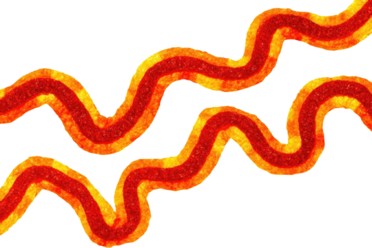 Two fiery, wavy lines, overlapping, in vibrant orange-red