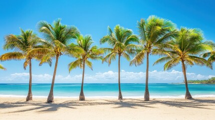 Fototapeta premium Tropical beach with palm trees under a clear sky