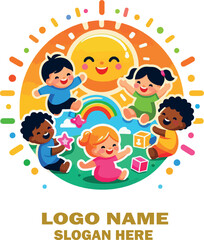 Kids logo icon vector white background .