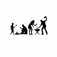 Family preparing barbecue while camping