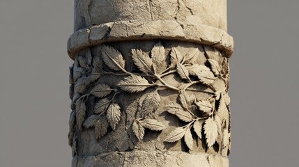 Stone pillar with leaf carvings