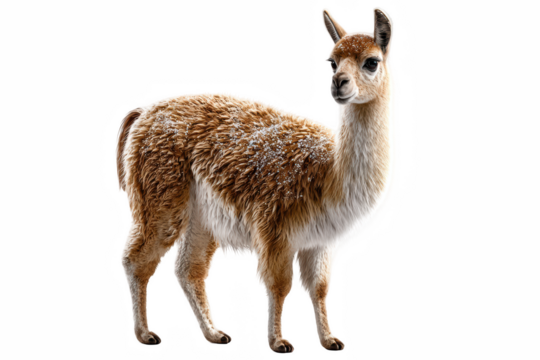 Stunning vicuña standing gracefully with soft fur, showcasing natural beauty, perfect for wildlife enthusiasts on transparent background silhouette