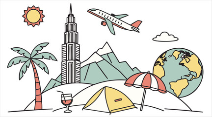A travel illustration with various destinations
