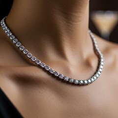 Elegant Diamond Tennis Necklace at Cocktail Party