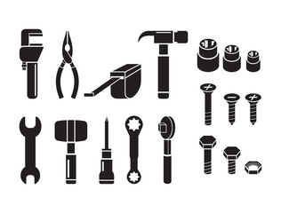 A collection of tool icons for construction and repair