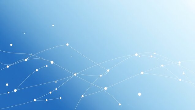 Abstract technology background with white connected dots and lines on a blue gradient.
