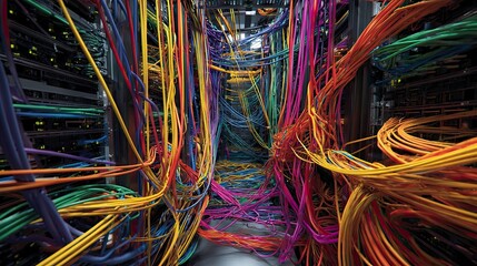 Colorful tangled network cables