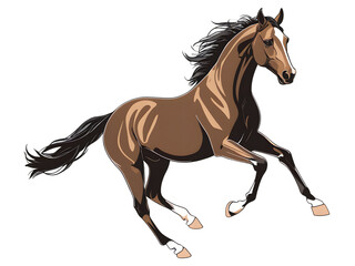Fototapeta premium Elegant brown horse galloping powerfully, symbolizing freedom and grace in motion, a stunning equine icon