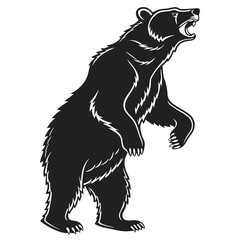 Flat Black Bear Silhouette Standing Upright – Strong Forest Mammal Vector for Camping, Survival & Nature Art

