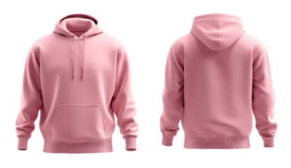 mockup plain pink hoodie, seen from the front and back