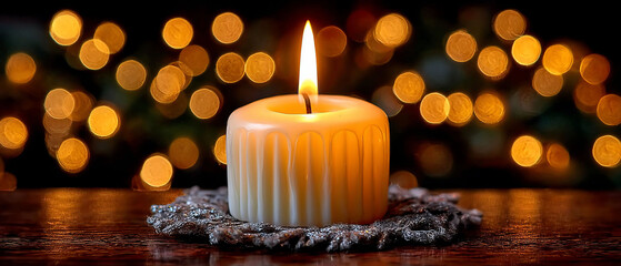 Warm candlelight glows on festive tabletop