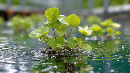 Water plant ripples with white blossom