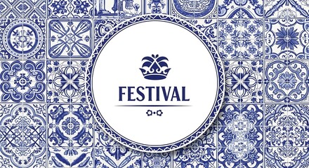 Vibrant festival announcement with azulejo tiles, celebrating culture and tradition