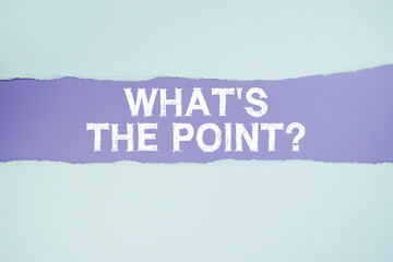 What's the Point? text on purple with white paper torn ripped of horizontal