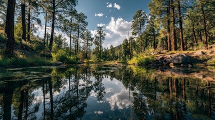 Obraz premium Forest pond reflection landscape serenity