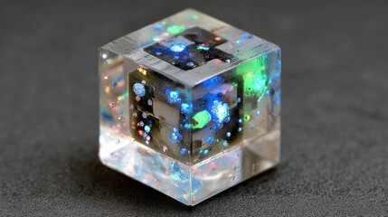 Crystal cube with vibrant inner scene
