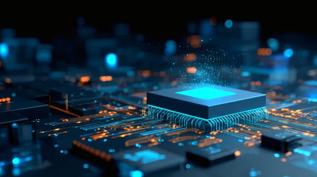 Abstract circuit board futuristic technology processing background digital computer CPU binary microchip processor futuristic computing science hardware in laptop motherboard virtual integration 
