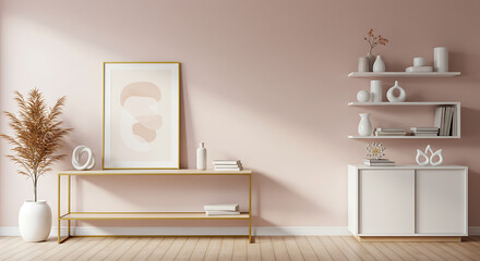 Modern minimalist living room interior with art and decor