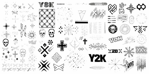 Diverse collection of grunge and abstract graphic elements grunge textures skulls crosses and geometric shapes
