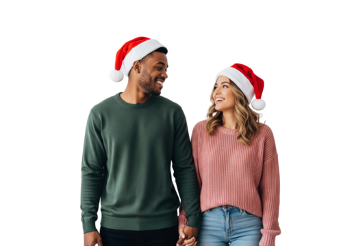 happy couple in santa hats