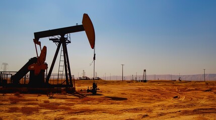 Capturing the rugged essence of desert oilfield bases, these background images showcase oil pumps standing tall amid vast, arid landscapes&mdash;where sand dunes meet industrial might. 