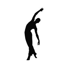 Silhouette of a graceful dancer in a flowing pose on a white background